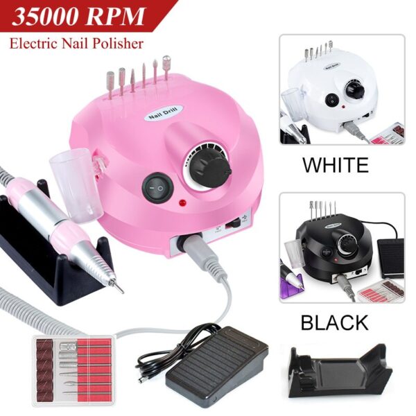 35000RPM Electric Nail Drill Machine Manicure Pedicure Professional Nail Lathe Low Noise Cutters Nail File Kit